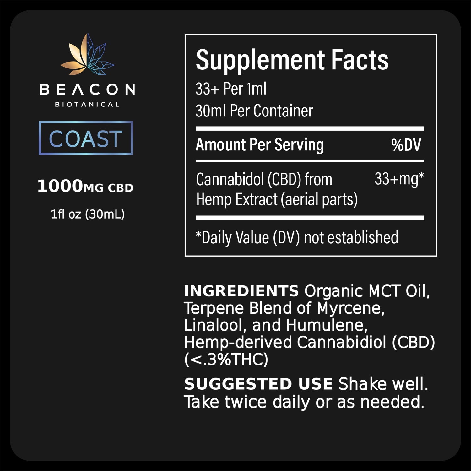 Beacon Biotanical Coast Supplement Facts