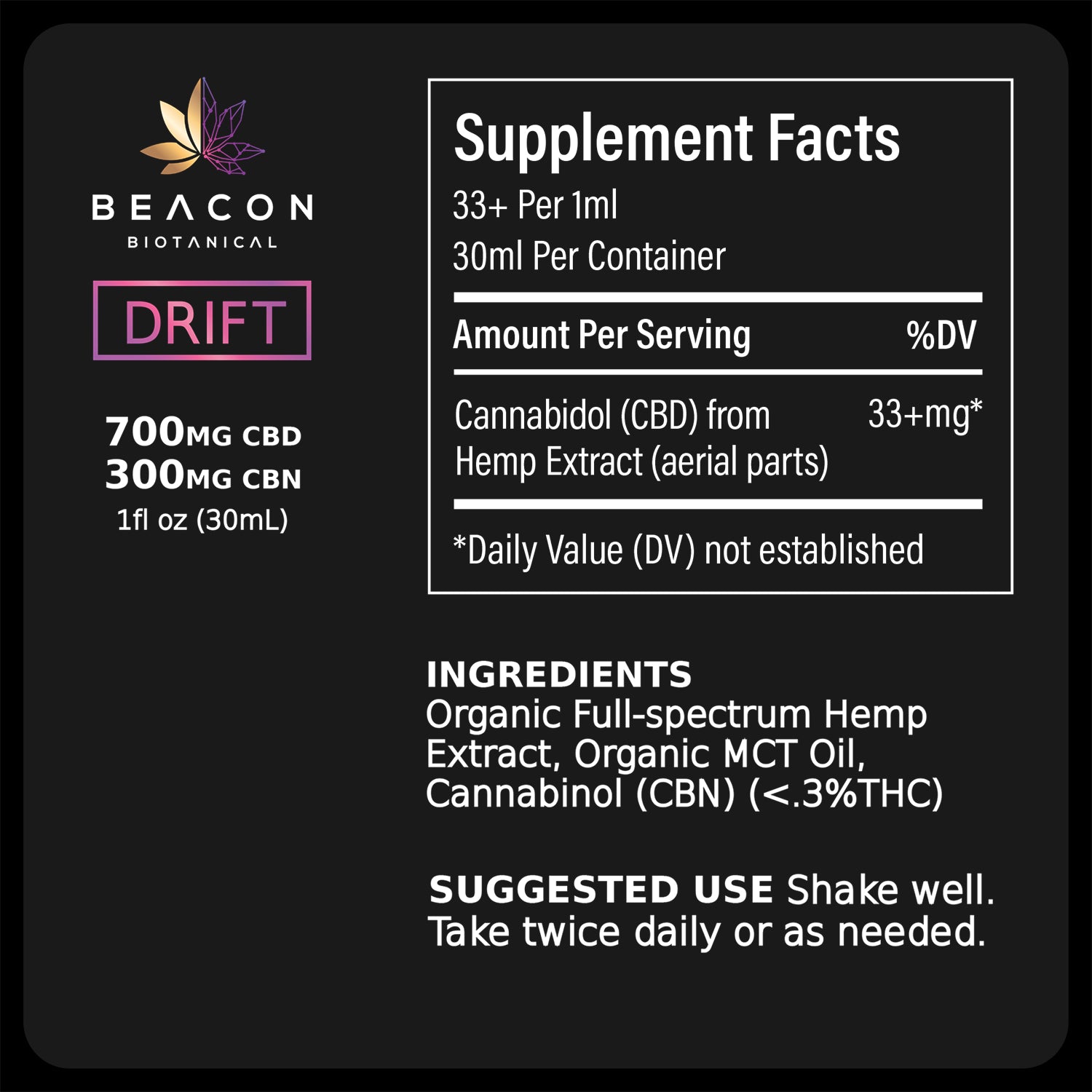 Beacon Biotanical Drift Supplement Facts