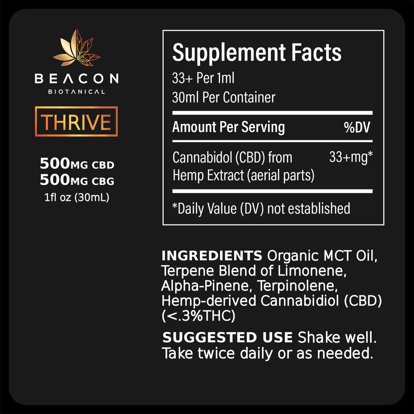 Beacon Biotanical Thrive Supplement Facts