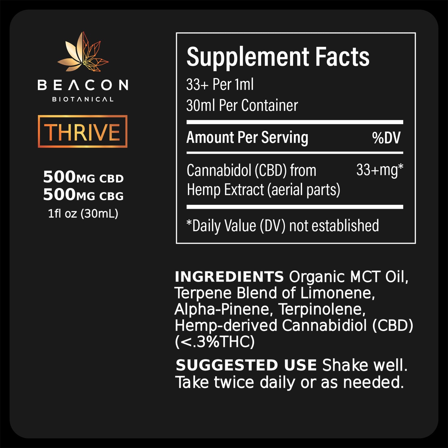 Beacon Biotanical Thrive Supplement Facts